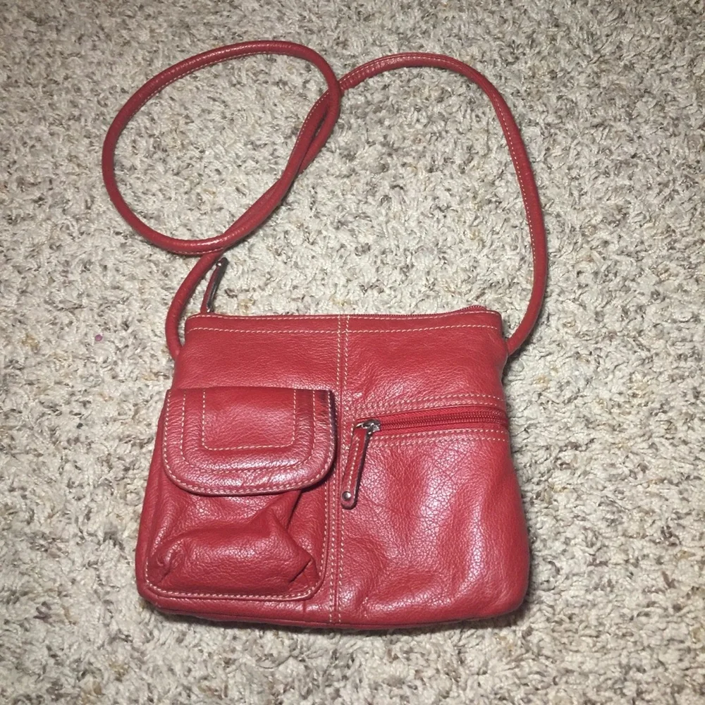 Red Leather Tignanello Crossbody Purse